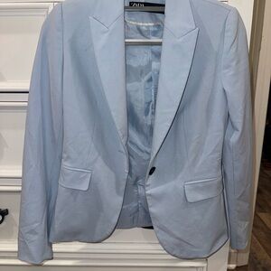 Zara Pastel Blue Single-Button Blazer